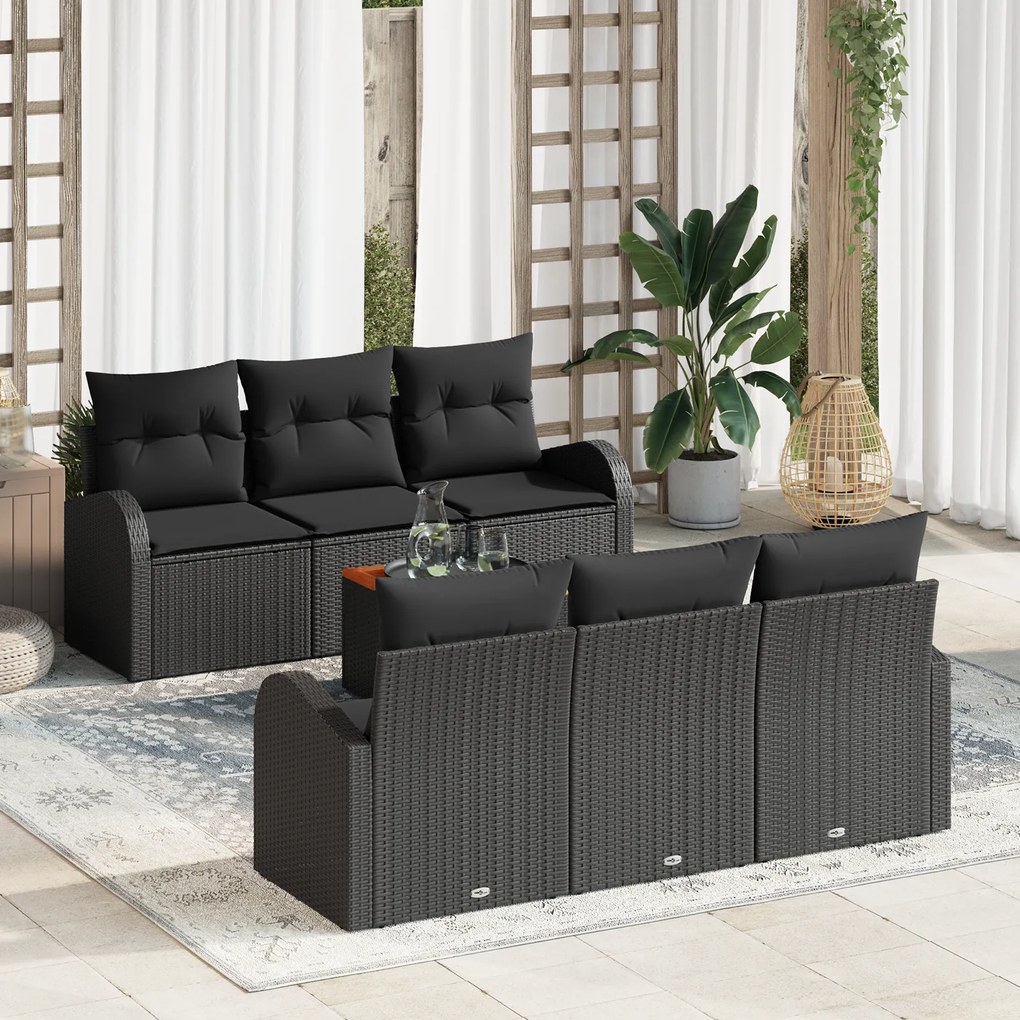 Conjunto de Sofá de Jardim vidaXL 7 Peças com Almofadas Preto Vime Sin