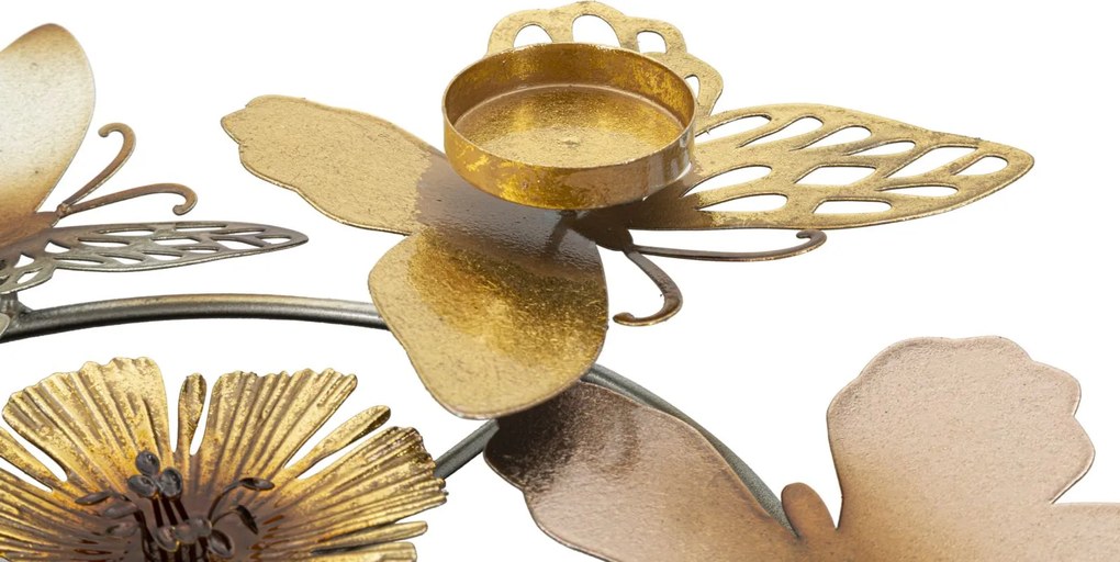 Castiçal Redondo com Borboletas e Flores Multicolor – 39x35,5x7 cm