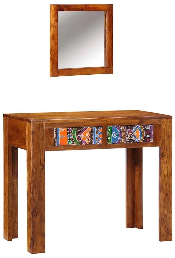 Mesa de Maquilhagem com Espelho Castanho Madeira Sólida de Acácia