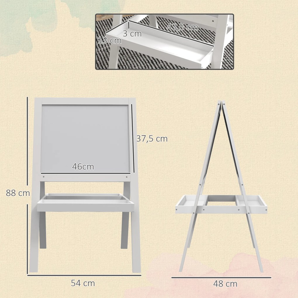 Quadro infantil 2 em 1 54 C x 48 L x 88 A cm com um lado de ardósia magnética e outro de quadro negro para giz branco