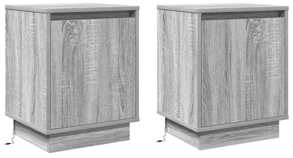 Cômodas de Cabeceira com Luzes LED 2 pcs Cinza Sonoma 39x34,5x50 cm