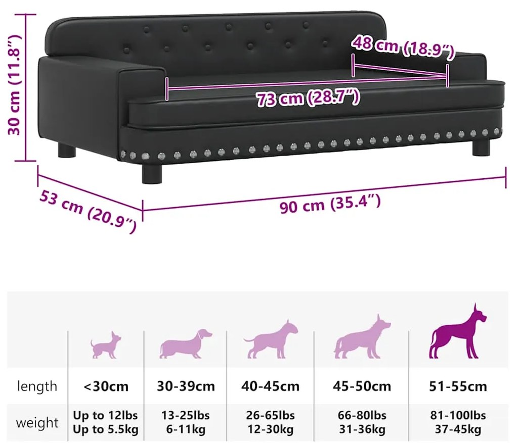 Cama para cães 90x53x30 cm couro artificial preto
