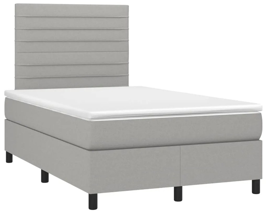 Cama box spring c/ colchão e LED 120x190 cm tecido cinza-claro