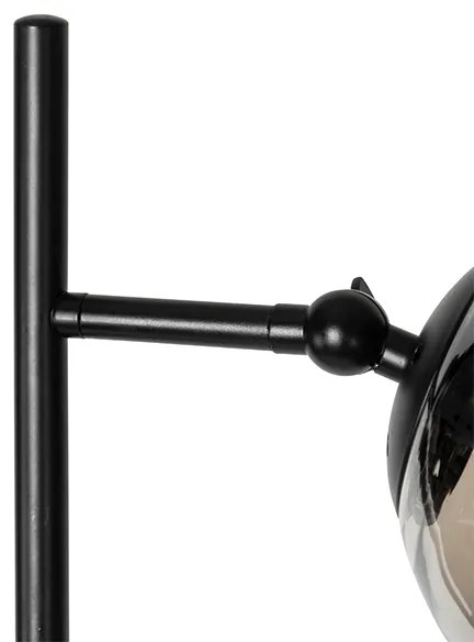 Candeeiro de pé Art Déco preto com vidro fumê 2-luzes - Pallon Art Deco