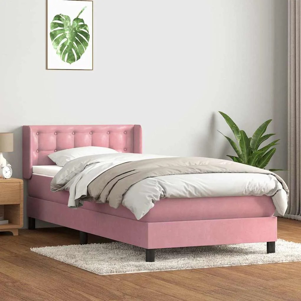 vidaXL Cama com molas/colchão rosa 90x220 cm veludo