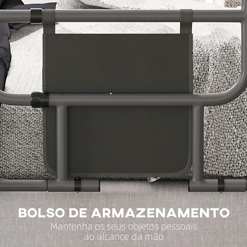 Grade para Cama Adulto Guarda de Segurança para Cama Dobrável com Bolso de Armazenamento 71x61x86-104 cm Cinza