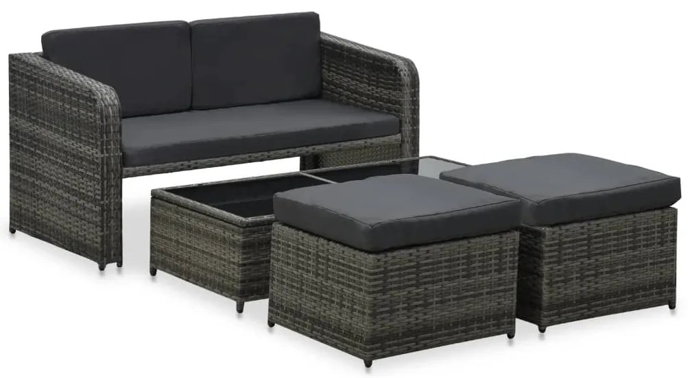 vidaXL Conjunto lounge de jardim c/ almofadões 4 pcs vime PE antracite