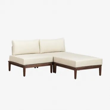 Sofá Modular De 2 Peças E Puff Em Acácia Giulia Crema - Sklum