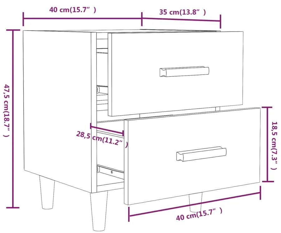 Mesas de cabeceira 2 pcs 40x35x47,5 cm cinzento cimento