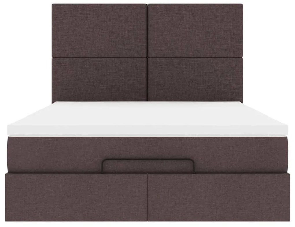 Estrutura cama otomana colchão 140x200cm tecido castanho escuro