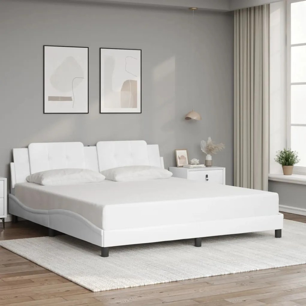 Estrutura cama c/ cabeceira 180x200 cm couro artificial branco