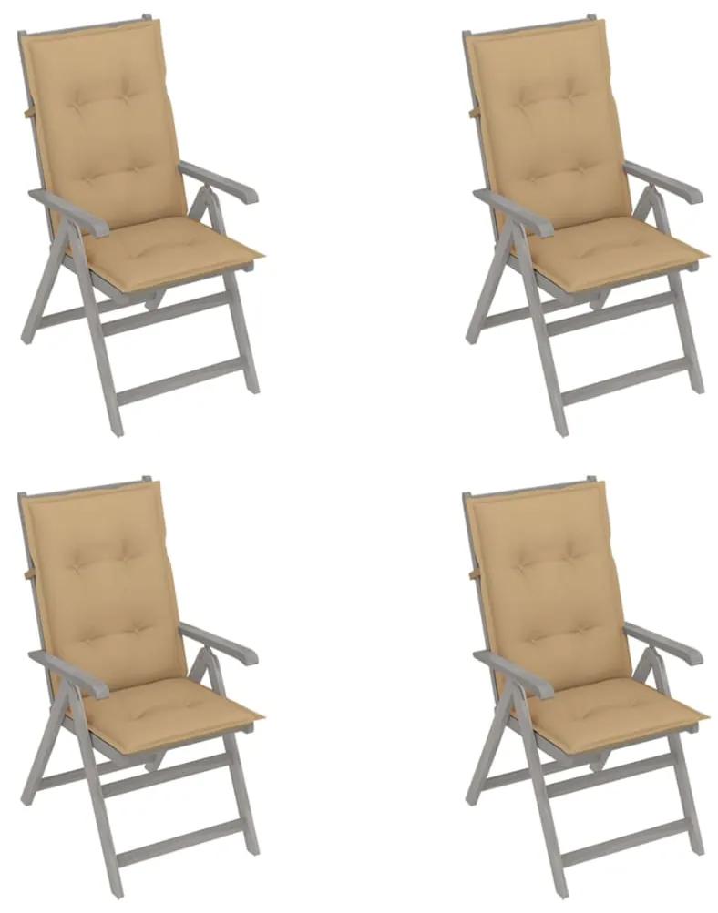 3065395 vidaXL Cadeiras jardim reclináveis c/ almofadões 4 pcs acácia maciça
