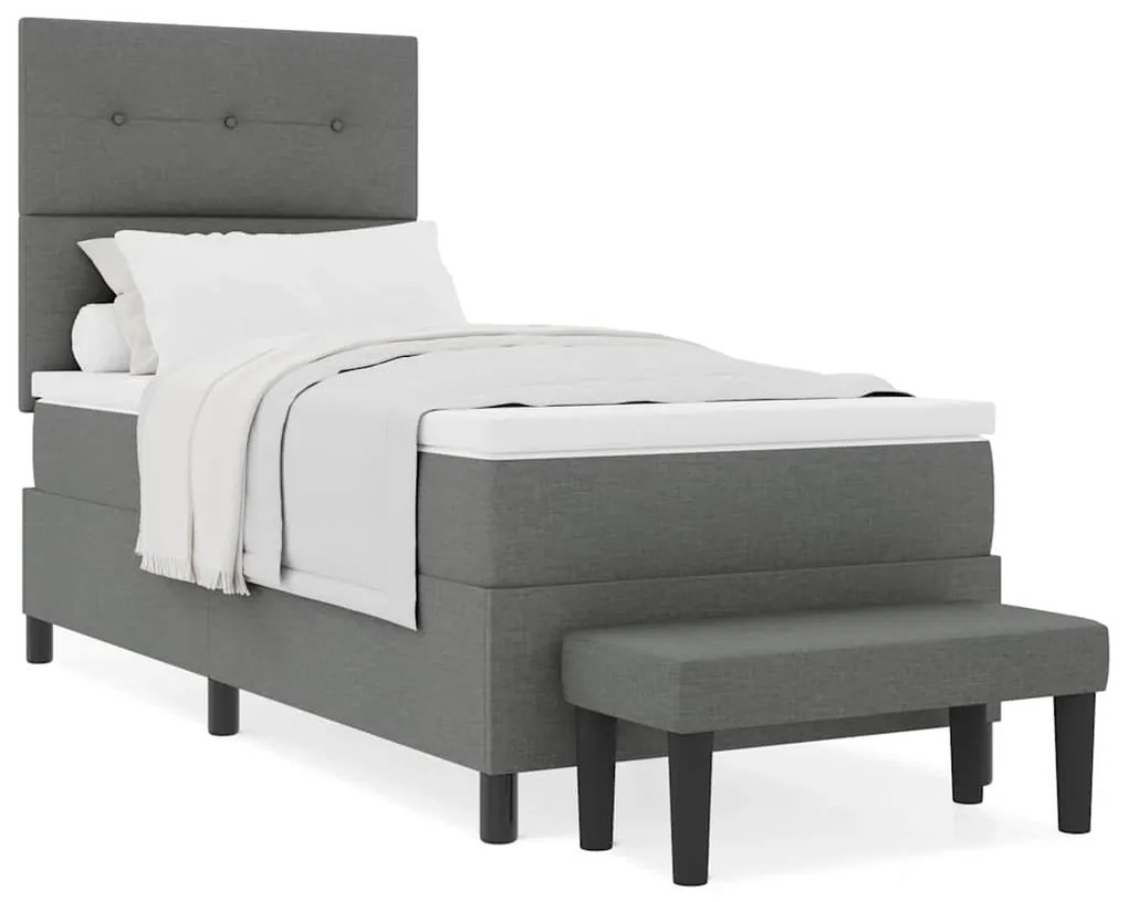 Cama Box Spring com Colchão e Banco Cinza Escuro 90x190 cm Tecido