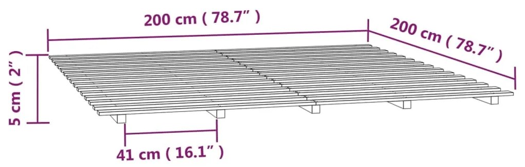 Estrutura de cama 200x200 cm madeira de pinho maciça cinzento