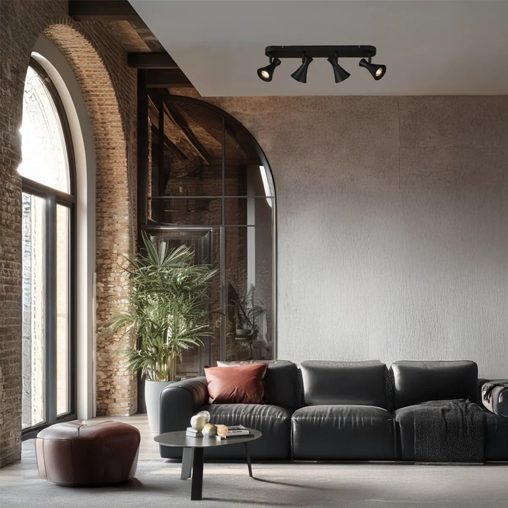 Foco de teto moderno preto 4 luzes giratório e inclinável - Triangle