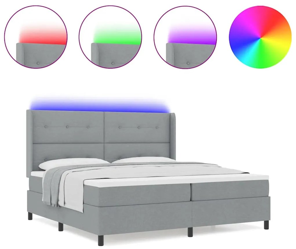 Cama Box com Colchão e LED Cinza Claro 200x200 cm Tecido