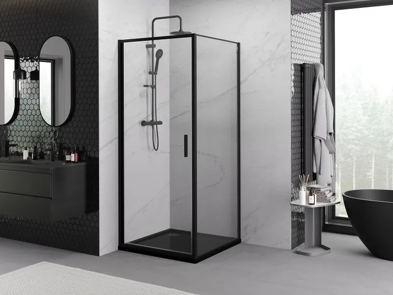 Mexen Exo-B cabine de duche com porta giratória 90 x 90 cm, transparente, preta - 817-090-090-70-00