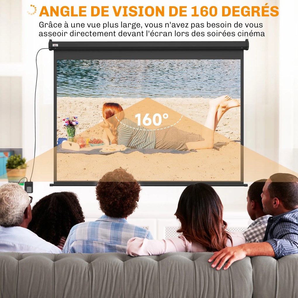 Ecrã de videoprojetor 191 x 8 x 130 cm motorizado e elétrico de 84 polegadas, 4:3, 4K HD, painel de controlo e comando à distância