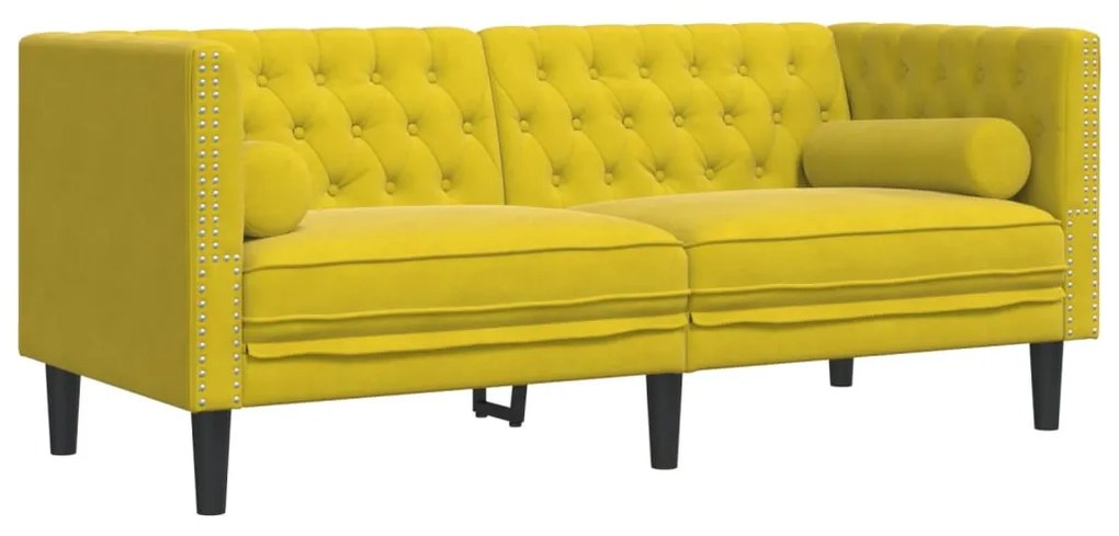 2 pcs conjunto de sofás chesterfield com rolos veludo amarelo