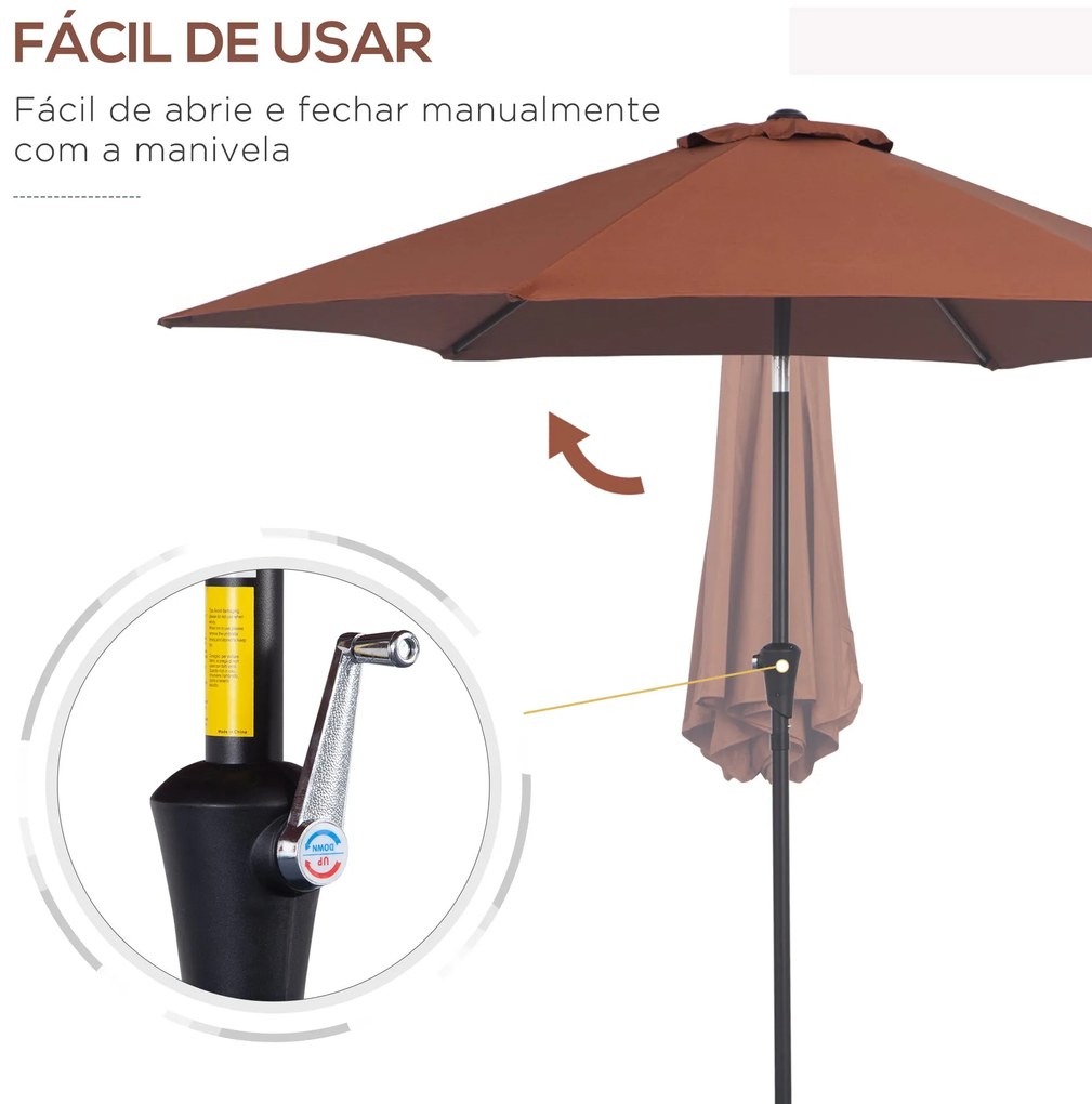 Chapéu de Sol de Jardim Ø260x235cm Chapéu de Sol de Alumínio Reclináve