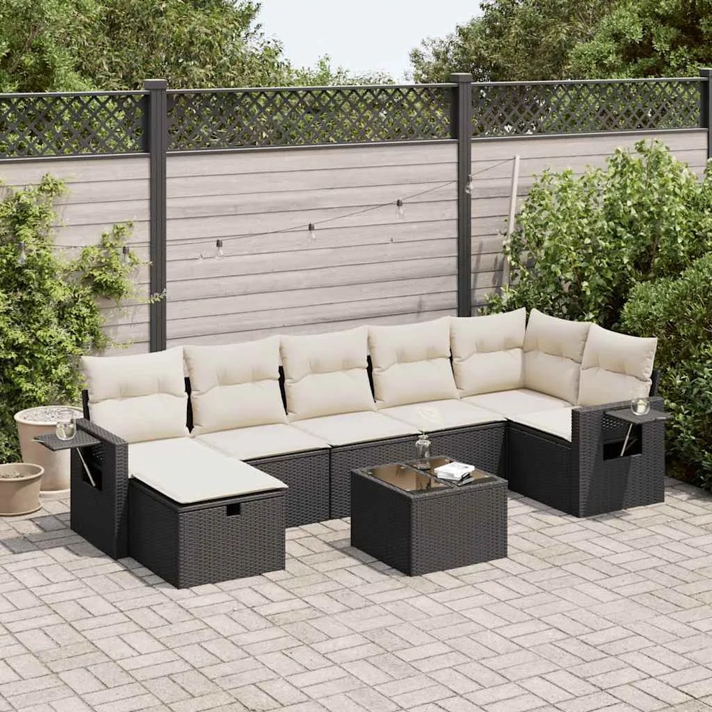 vidaXL 8 pcs conjunto sofás de jardim com almofadões vime PE preto