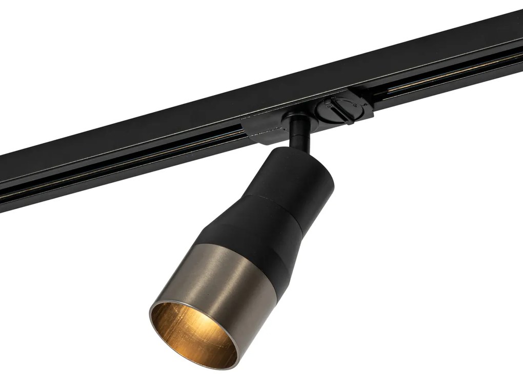 Foco moderno preto com acabamento em metal cinzento para sistema de trilhos monofásico GU10 50 mm - Iconic Kohua