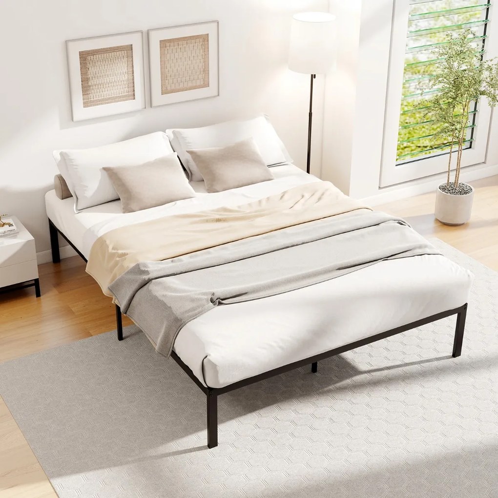 Estrutura de cama metálica 200 x 140 cm com ripas (COLCHÃO NÃO INCLUIDO) Preta
