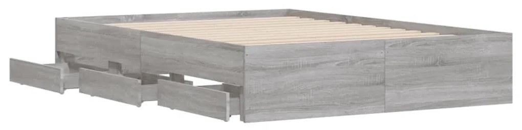 Estrutura de cama c/ gavetas derivados madeira cinza sonoma