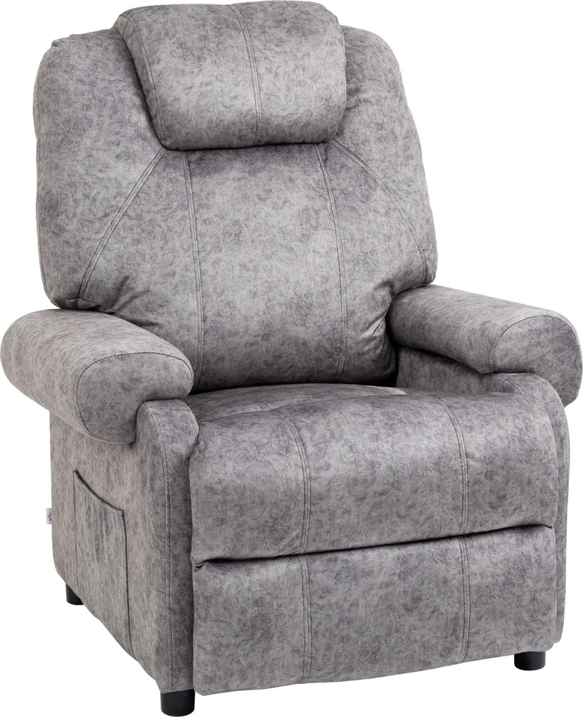Poltrona Relax Reclinável com Apoio para os Pés Retrátil Encosto Alto Bolso Lateral Acolchoado Grosso 88x91x108 cm Cinzento