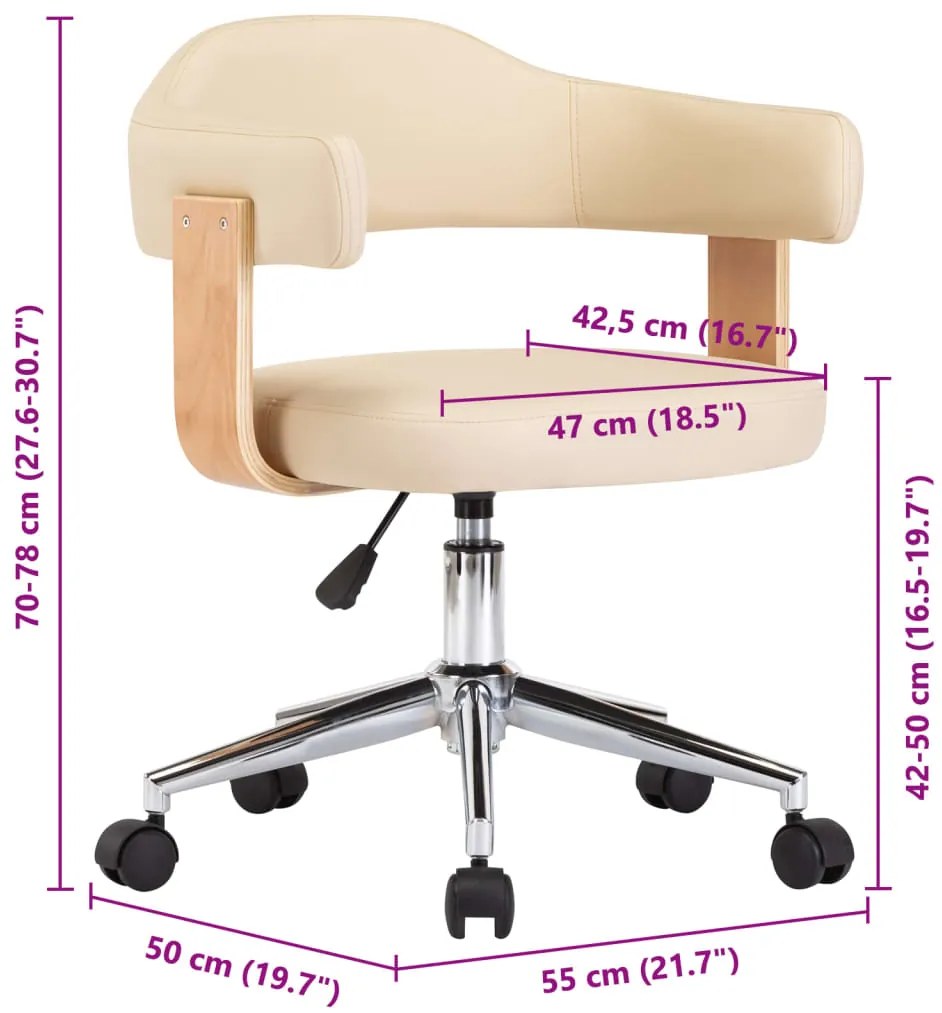 Cadeiras de jantar giratórias 2 pcs couro artificial cor creme