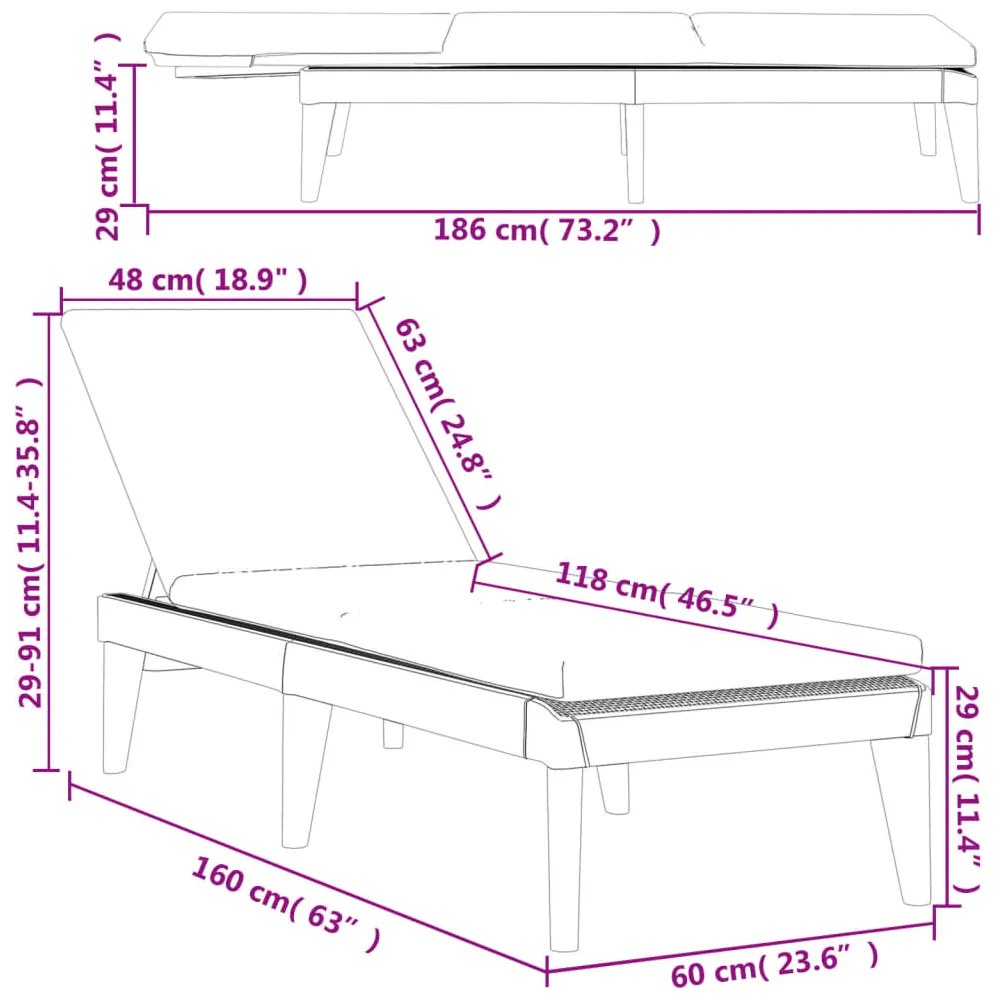 Espreguiçadeira com almofadão 186x60x29 cm PP branco