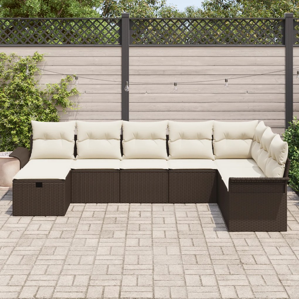 Conjunto de Sofá de Jardim de 8 Peças com Almofadas Castanho de Vime P