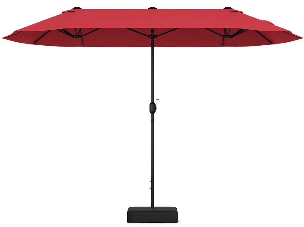 Guarda-sol duplo para jardim com base recarregável, manivela e 12 hastes de alta resistência Vermelho