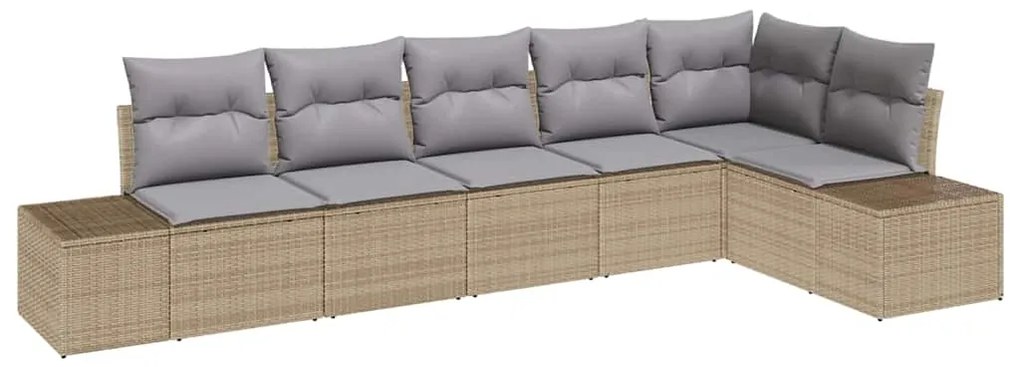 Conjunto de Sofá Garden 6 Peças com Almofadas Bege Rattan Poliéster