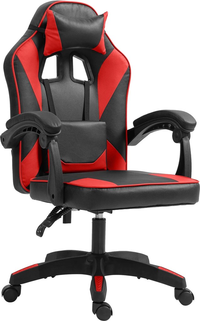 Cadeira de escritório em couro sintético preto e vermelho