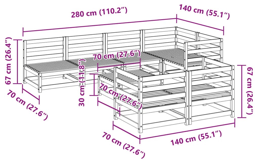 8 pcs conjunto sofás de jardim pinho maciço
