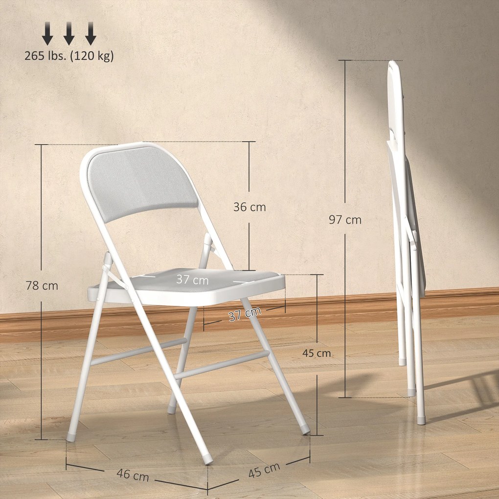 Conjunto de 4 cadeiras dobráveis (MESA NÃO INCLUIDA), cadeiras de jantar portáteis, estrutura em aço, 45 x 46 x 78 cm, branco