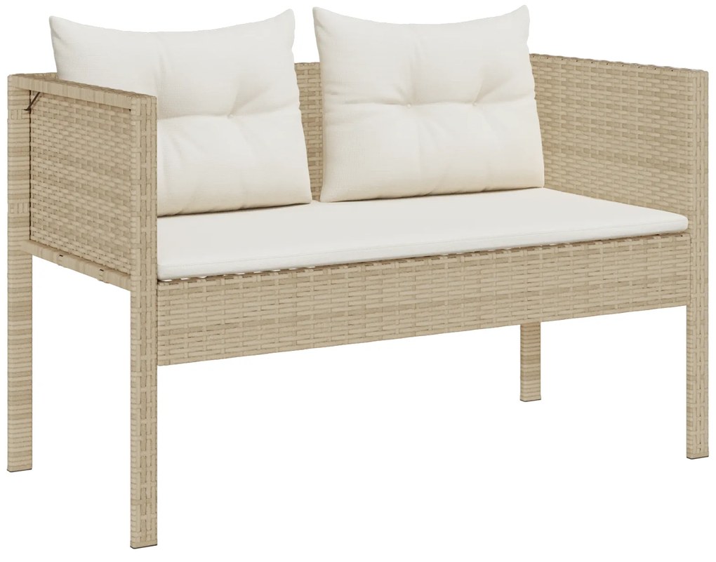 Conjunto de Sofá para Exterior Bege e Creme Rattan e Tecido Médio