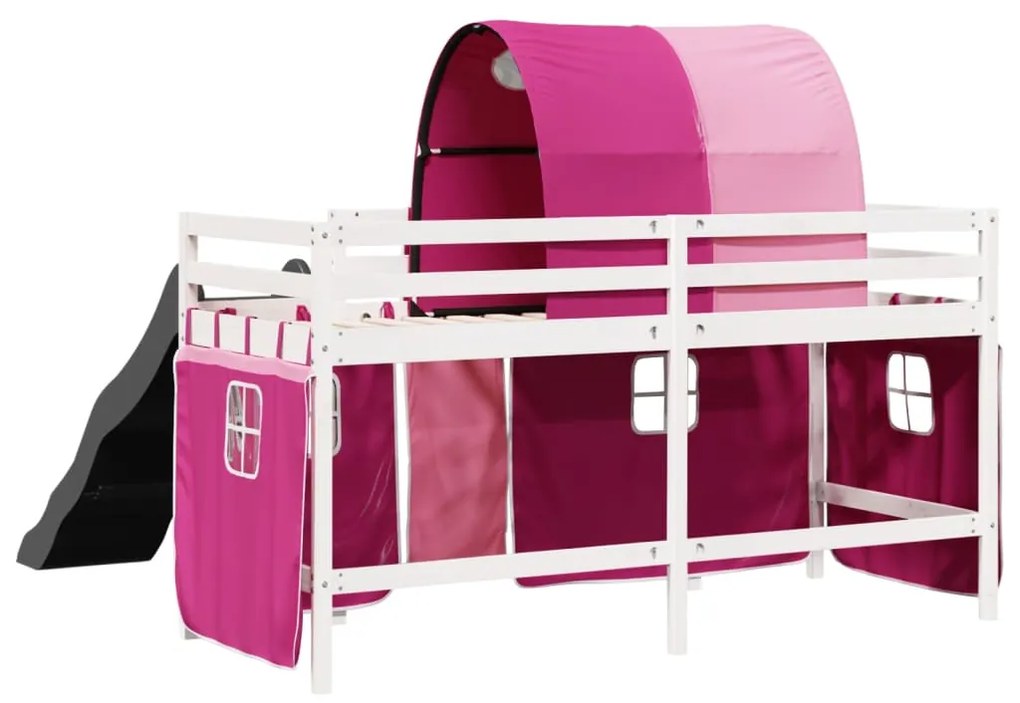 Cama alta para criança com túnel 90x190 cm pinho maciço rosa