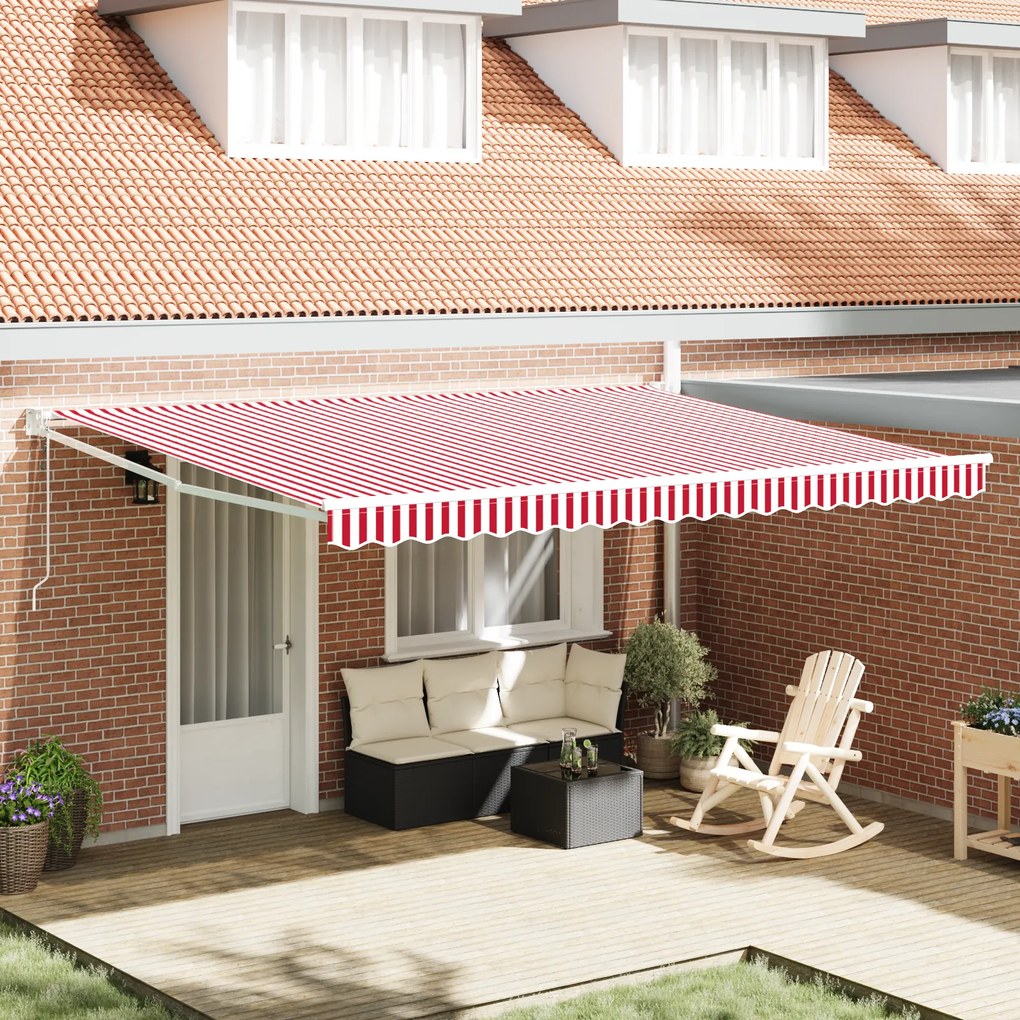 vidaXL Toldo Retrátil Automático Listrado Vermelho e Branco 450x300 cm