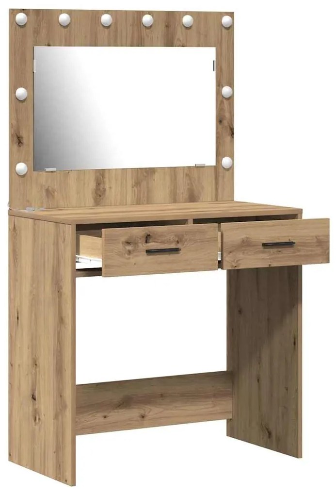Mesa de Maquiagem com Luzes LED Carvalho Artesanal 78,5x41x135 cm