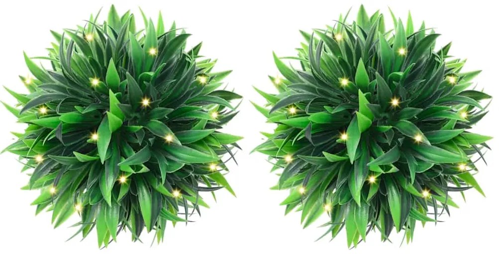 vidaXL Bolas artificiais de buxo com luzes LED 2 pcs verde 30 cm