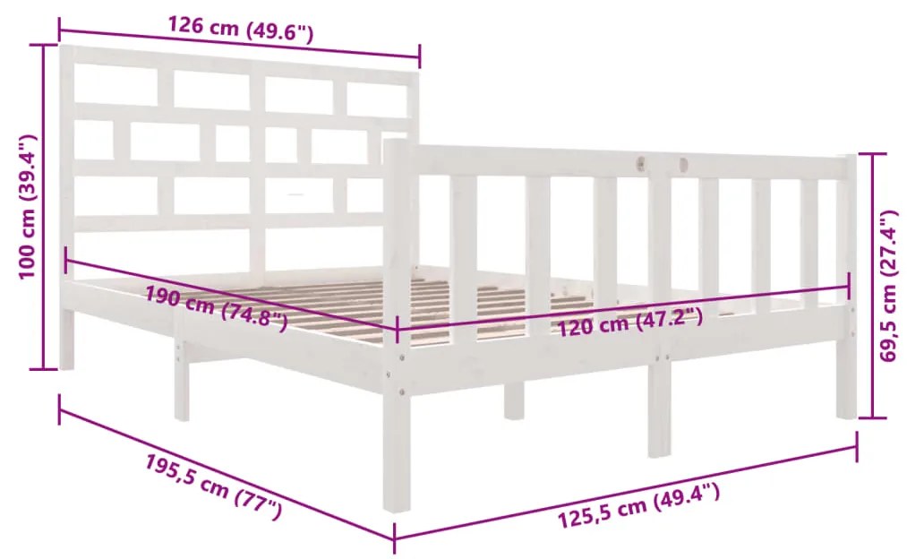 Estrutura de cama 120x200 cm madeira de pinho maciça branco