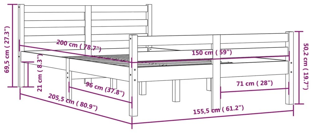 Estrutura de cama king 150x200 cm madeira maciça preto