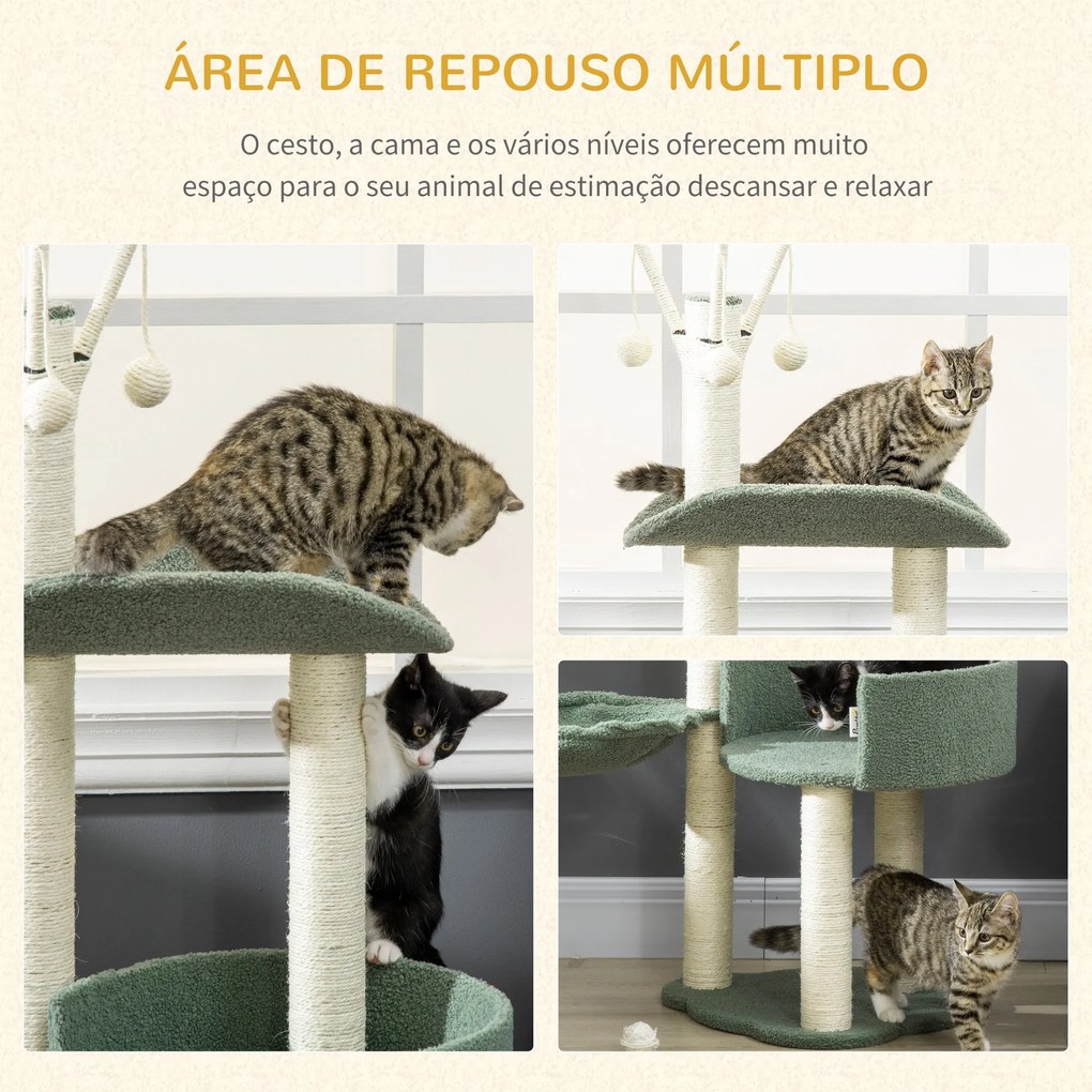 PawHut Árvore Arranhador para Gatos Torre para Gatos Altura 123cm com