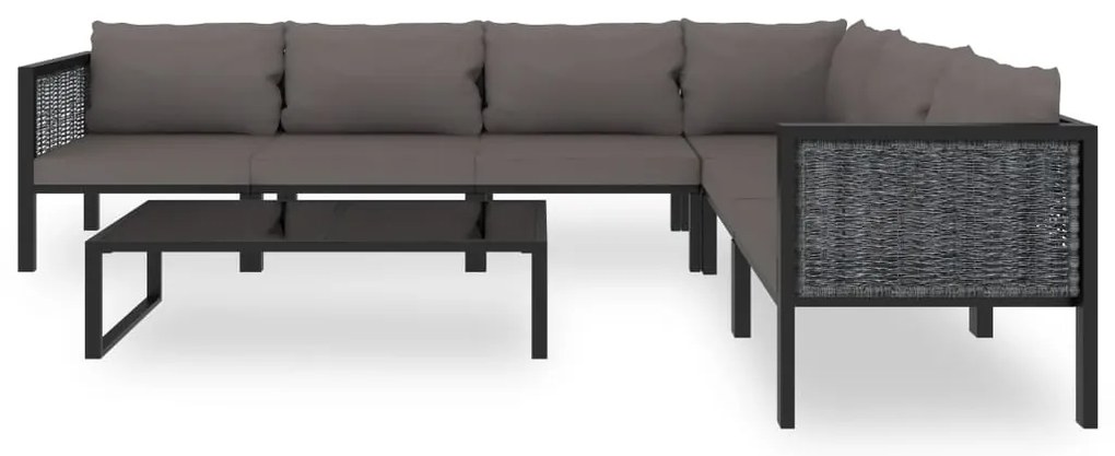 7 pcs conjunto lounge de jardim c/ almofadões vime PE antracite