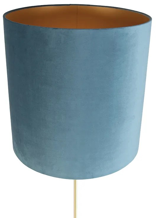 Candeeiro de pé dourado/latão com abajur azul em veludo 40/40 cm - Parte Clássico / Antigo