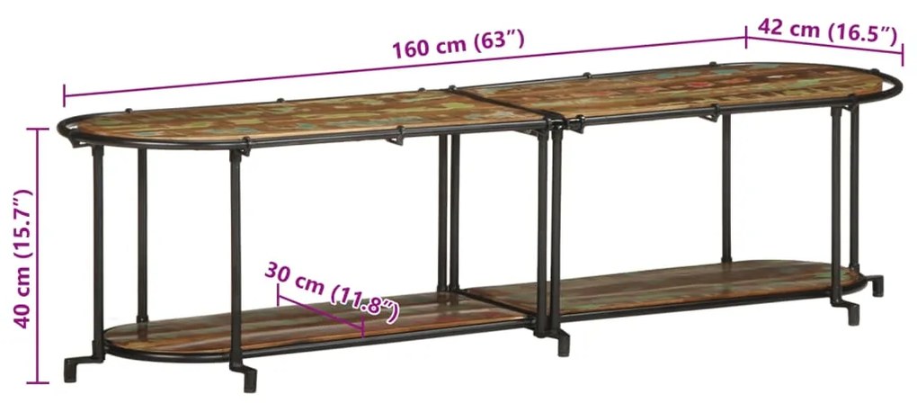 Móvel de TV 160x42x40 cm madeira recuperada maciça