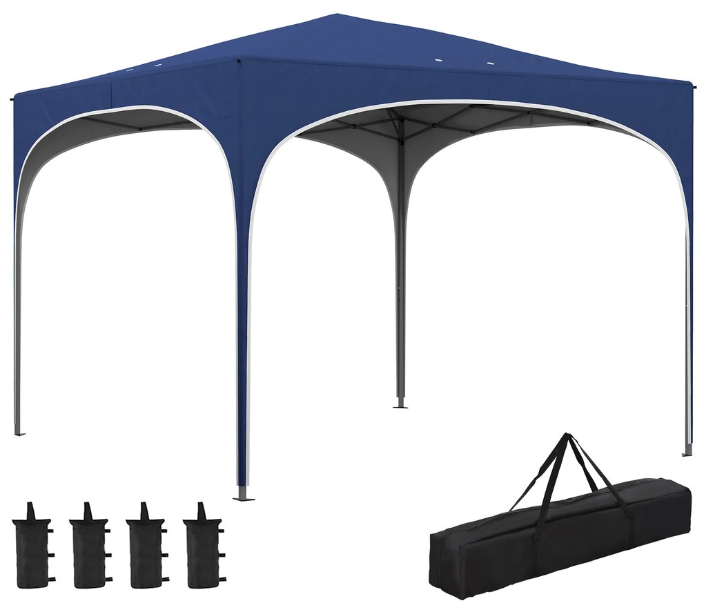 Outsunny Tenda Dobrável 3x3 m Tenda de Jardim com Altura Ajustável Bolsa de Transporte Tecido Anti-UV e Sacos de Areia Azul Escuro