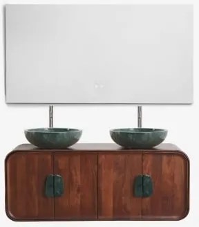 Conjunto De Móvel De Casa De Banho Dupla Suspensa 130x45 Cm Em Madeira De Manga E Pedra Natural Kivalina Mármore Verde Udaipur - Madeira - Sklum